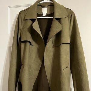 H & M Faux Suede Olive Green Blazer Jacket-Size Small
